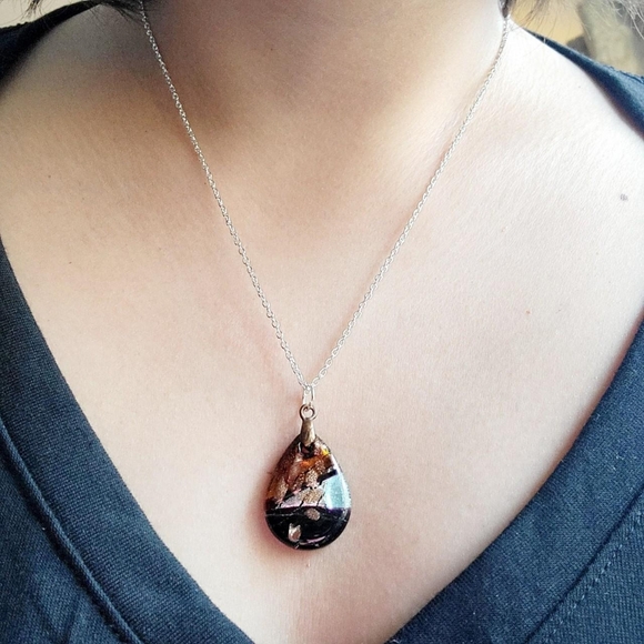 Vintage Dainty Murano Glass Silver Boho Bohemian Teardrop Necklace - Picture 1 of 8